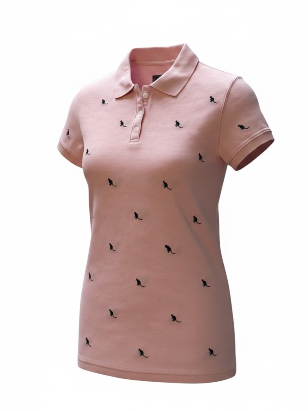 Women’s Pink Cotton Polo Shirt with Subtle Kangaroo Embroidery